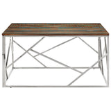 Coffee Table Silver Stainless Steel and Solid Wood Reclaimed 349960