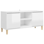 TV Cabinet & Solid Wood Legs High Gloss White 103.5x35x50 cm 805965