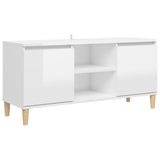 TV Cabinet & Solid Wood Legs High Gloss White 103.5x35x50 cm 805965