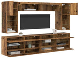 TV Wall Cabinet Set with LED 6 pcs Old Wood Engineered Wood 3402995