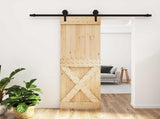 Sliding Door Natural and Black 70 x 210 cm Solid Pine Wood 3445164