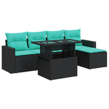 6 Piece Garden Sofa Set with Cushions Black Poly Rattan Acacia 3326298