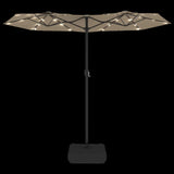 Double-Head Garden Parasol with LEDs Taupe 316x145 cm 362972