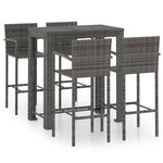 5 Piece Outdoor Bar Set with Armrest Poly Rattan Grey 3064812
