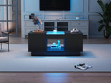 LED Coffee Table for Living Room, Modern Coffee Table with Storage with LED Lights, 2 Tiers and 2 N605P225560B