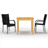 Dining Set Black Solid Acacia wood Compact Stackable Dining Set 3067690