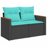 7 Piece Garden Sofa Set with Cushions Brown Poly Rattan Acacia 3328114