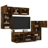 5 Piece TV Wall Units with LED Smoked Oak Engineered Wood 3216729