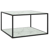 Coffee Table Black with White Marble Glass 90x90x50 cm 322913