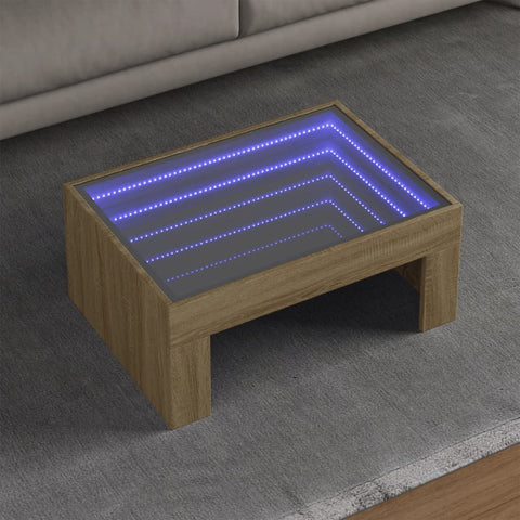 ZNTS Coffee Table with Infinity LED Sonoma Oak 70x50x30 cm 847611