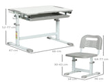 Kids Desk and Chair Set, Student Adjustable Writing Desk, with Drawer, Pen Slot, Hook - Grey T3398P347711