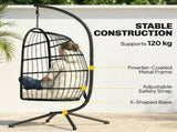 Hanging Egg Chair, Indoor Outdoor Hammock Swing Chair with Stand, Safety Strap, Foldable Basket, T3398P553223