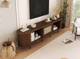 TV Stand with 1 Rattan Drawer and 2 Sliding Doors,Oval TV Cabinet Storage Sideboard with Rounded N605P339346B