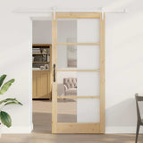 Sliding Door Natural 93 x 211 cm Solid Pine Wood and Glass 3332429