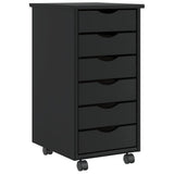 Rolling Cabinet with Drawers MOSS Black Solid Wood Pine 4015782