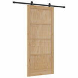 Sliding Door Natural and Black 93 x 211 cm Solid Pine Wood 3333348