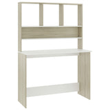 Desk with Shelf White and Sonoma Oak 110x45x157 cm Engineered Wood 800392
