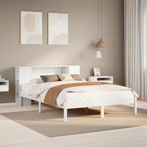 ZNTS Bookcase Bed without Mattress White 135x190 cm Double Solid Wood Pine 3321535