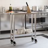 Kitchen Work Table with Wheels 82.5x30x85 cm Stainless Steel 376460