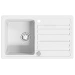 ZNTS Granite Kitchen Sink Single Basin with Drainer Reversible Cream White 141671