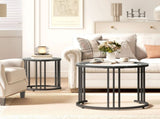 Round Coffee Tables Set of 2, Nesting Tables with Tempered Glass Top and Steel Frame, Black T3398P423876