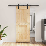 Sliding Door Natural and Black 80 x 210 cm Solid Pine Wood 3444901