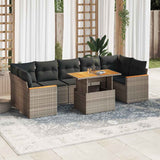 7 Piece Garden Sofa Set with Cushions Grey Poly Rattan Acacia 3327462