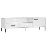 TV Cabinet with Metal Legs White Solid Wood Pine OSLO 351029