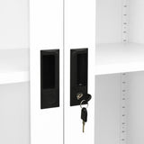 Office Cabinet White 90x40x180 cm Steel and Tempered Glass 335938