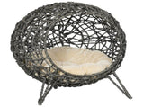 Rattan Elevated Cat Bed House Kitten Basket Ball Shaped Pet Furniture w/ Removable Cushion T3398P349859