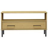 ZNTS Coffee Table with Metal Legs Brown 85x50x45cm Solid Wood OSLO 351033