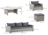 6 Pieces PE Rattan Garden Furniture Set with Three-seat, Armchairs and Footstools, Aluminium Patio T3398P319995
