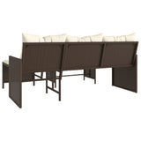 Garden Sofa with Table and Cushions L-Shaped Brown Poly Rattan 365573