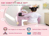Kids Vanity Table with Mirror, Stool, Drawer, Storage Boxes, Cat Design, for Ages 3-6 Years - Pink T3398P422146