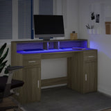 Desk with LED Lights Sonoma Oak 140x55x91 cm Engineered Wood 3309422