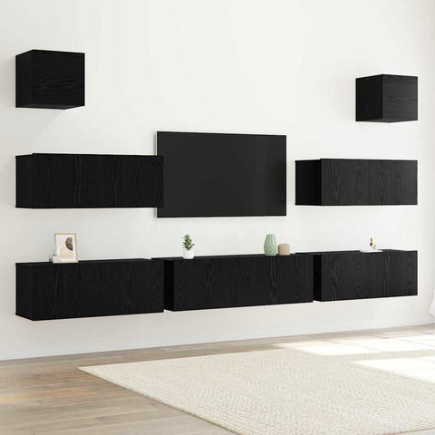 TV Cabinet Set 7 pcs Black oak 100 x 30 x 30 cm Engineered wood 3332572