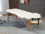 Portable Massage Bed, Folding Spa Beauty Massage Table with 2 Sections, Carry Bag and Wooden Frame, T3398P328084