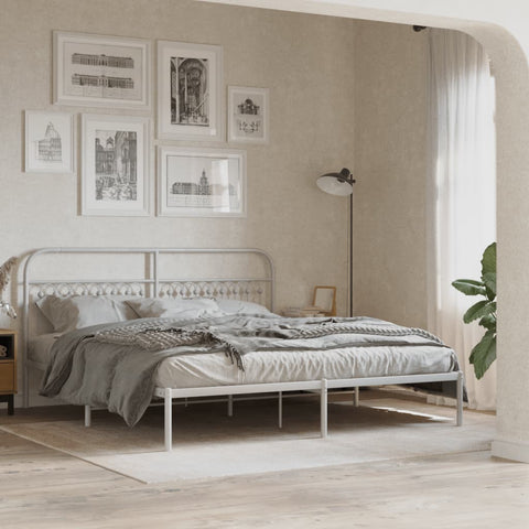 Metal Bed Frame without Mattress with Headboard White 183x203cm 376653