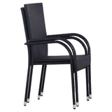 Dining Set Black Polyethylene rattan, Powder-coated steel, Glass 3072440