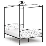 284476 Canopy Bed Frame without Mattress Black Metal 120x200 cm