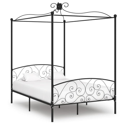 284476 Canopy Bed Frame without Mattress Black Metal 120x200 cm