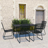 Dining Set Black Poly rattan, powder-coated steel, glass 3060246