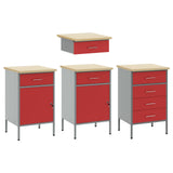 Work Cabinet with Drawer 4 pcs Red Engineered Wood and Steel 3321383