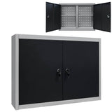 145365 Wall Mounted Tool Cabinet Industrial Style Metal Grey and Black