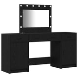 Dressing Table with Mirror Lights 3 pcs Black Engineered Wood 3334246
