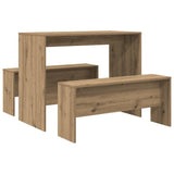 3 Piece Dining Table and Bench set Atisian Oak Engineered Wood 855539