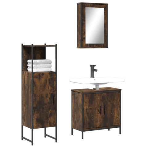 ZNTS 3 Piece Bathroom Furniture Set Smoked Oak Engineered Wood 3214822