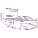 Bed Frame with Headboard White 80 x 200 cm Solid Pine Wood 873293