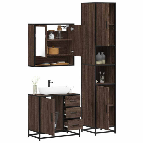 ZNTS 3 Piece Bathroom Furniture Set Brown Oak Engineered Wood 3301109