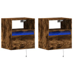ZNTS Wall-mounted Bedside Cabinets with LED Lights 2 pcs Smoked Oak 3307984